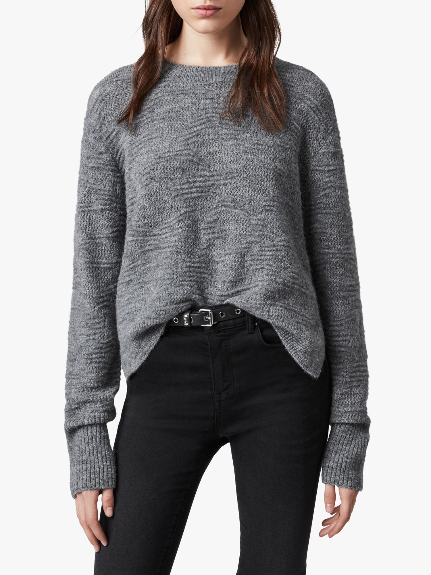 AllSaints Tabby Wool Alpaca Jumper, Grey Marl at John Lewis & Partners