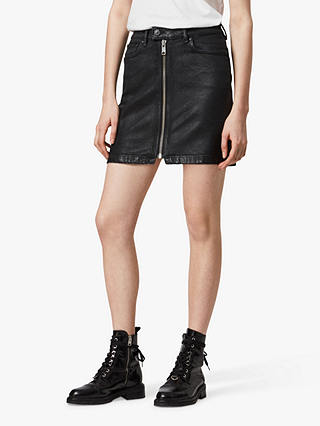 AllSaints Sammy Denim Zip Front Mini Skirt, Coated Black