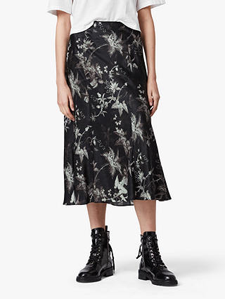 AllSaints Elly Evolution Floral Midi Skirt, Black