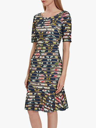 Gina Bacconi Mira Floral Print Stripe Dress, Navy