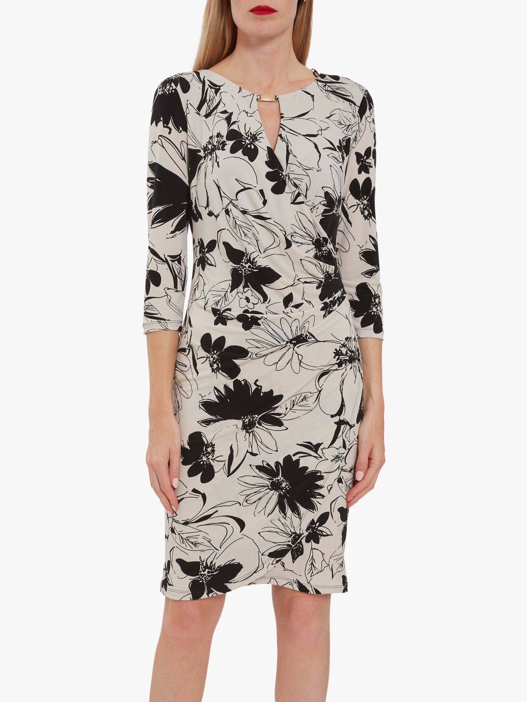 Gina Bacconi Cladine Floral Jersey Wrap Dress, Black/Stone at John ...