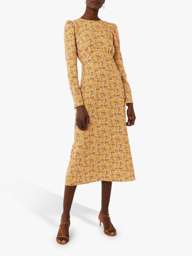 Warehouse Ditsy Floral Midi Dress, Yellow, 6