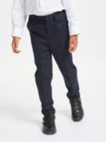 John Lewis Boys' Adjustable Waist Stain Resistant Slim Fit School Trousers, Navy