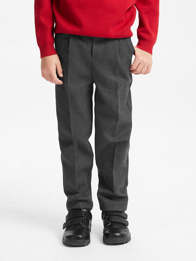 John Lewis Boys' Adjustable Waist Stain Resistant Slim Fit School Trousers, Grey