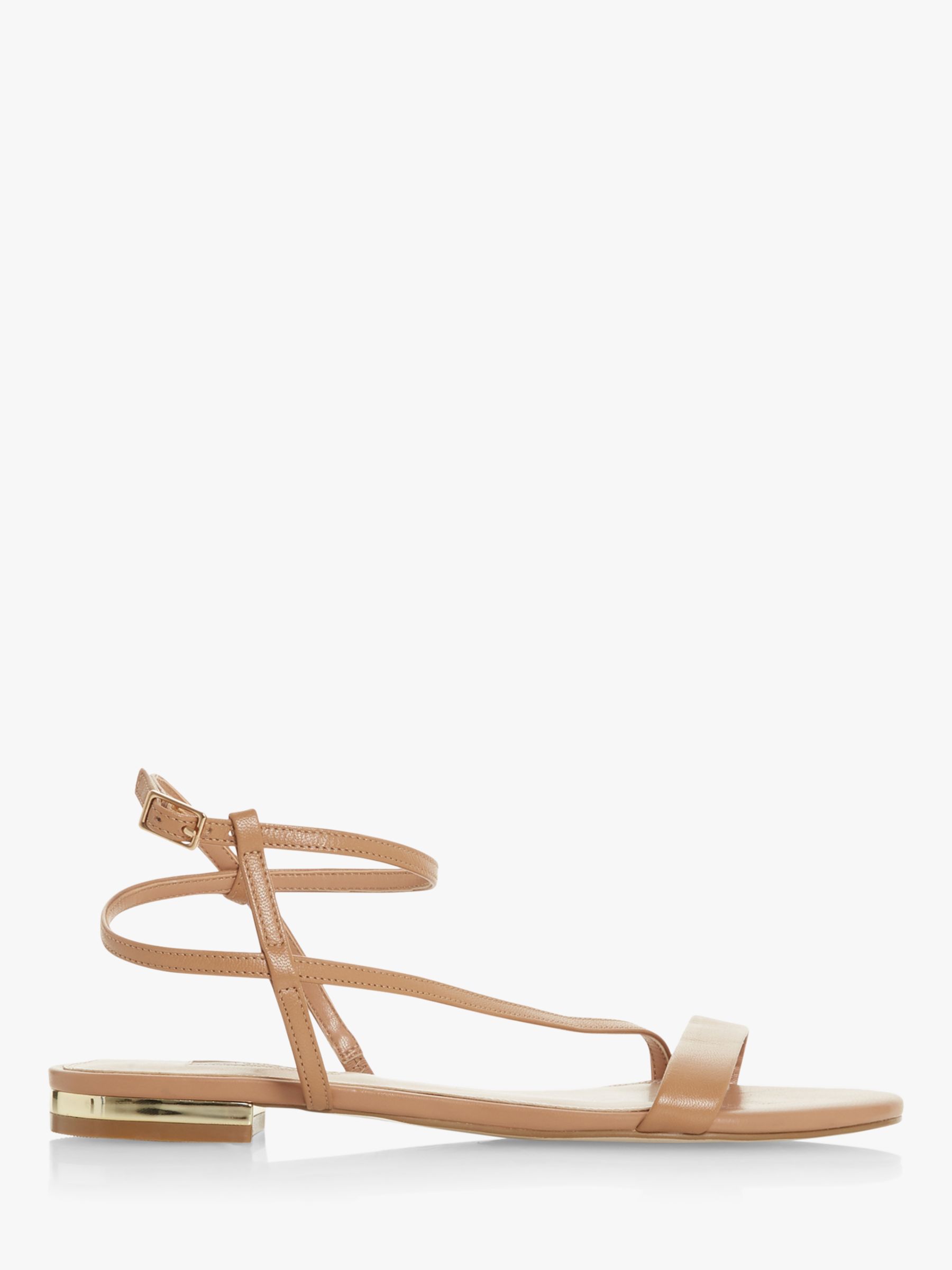 Dune Nicoletta Strappy Flat Leather Sandals, Camel