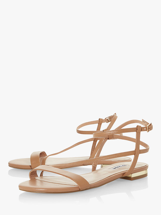 Dune Nicoletta Strappy Flat Leather Sandals, Camel, 3