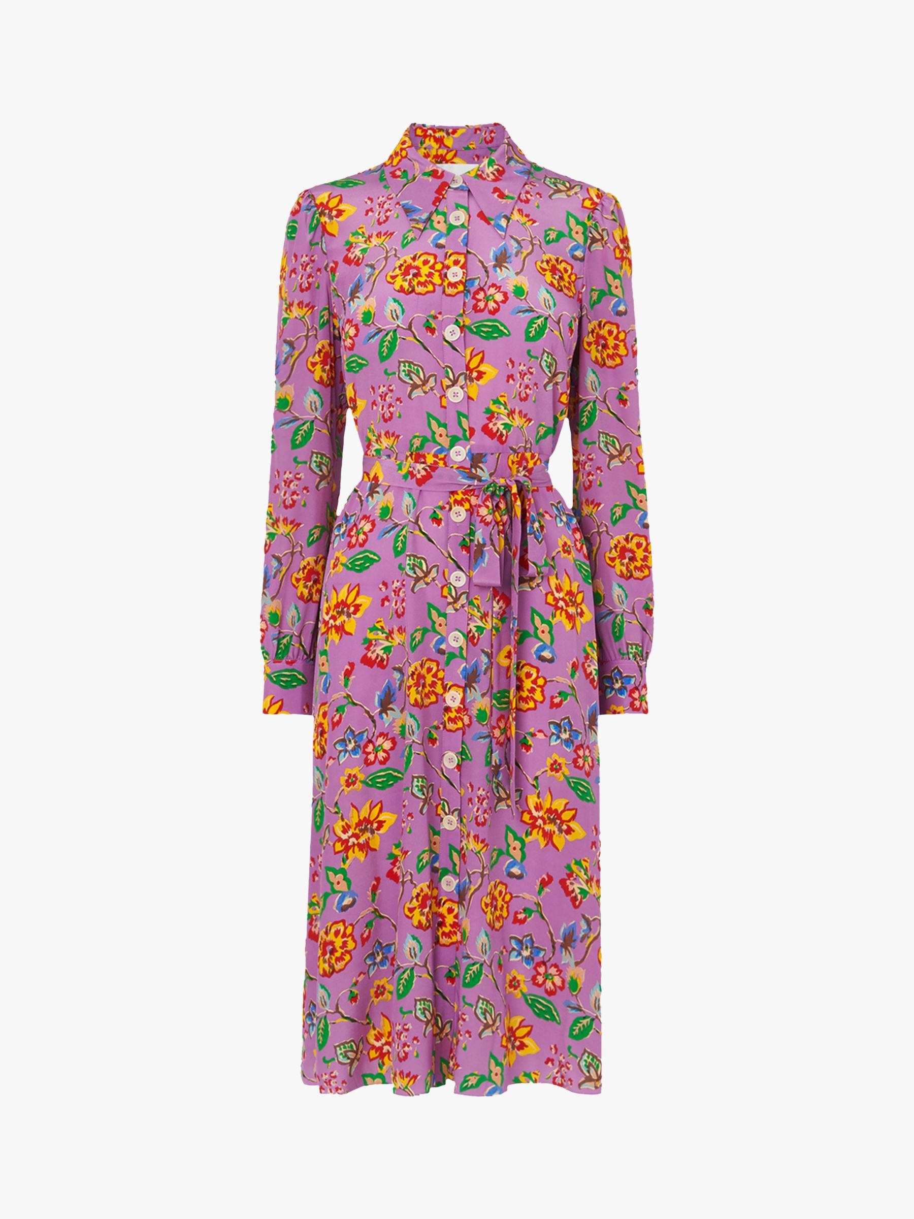 L.K.Bennett Runa 1940s Floral Print Silk Dress, Purple