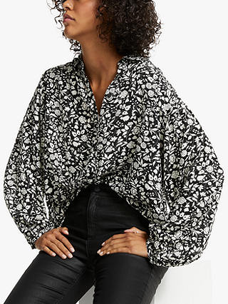 AND/OR Mabel Floral Shirt, Black/White