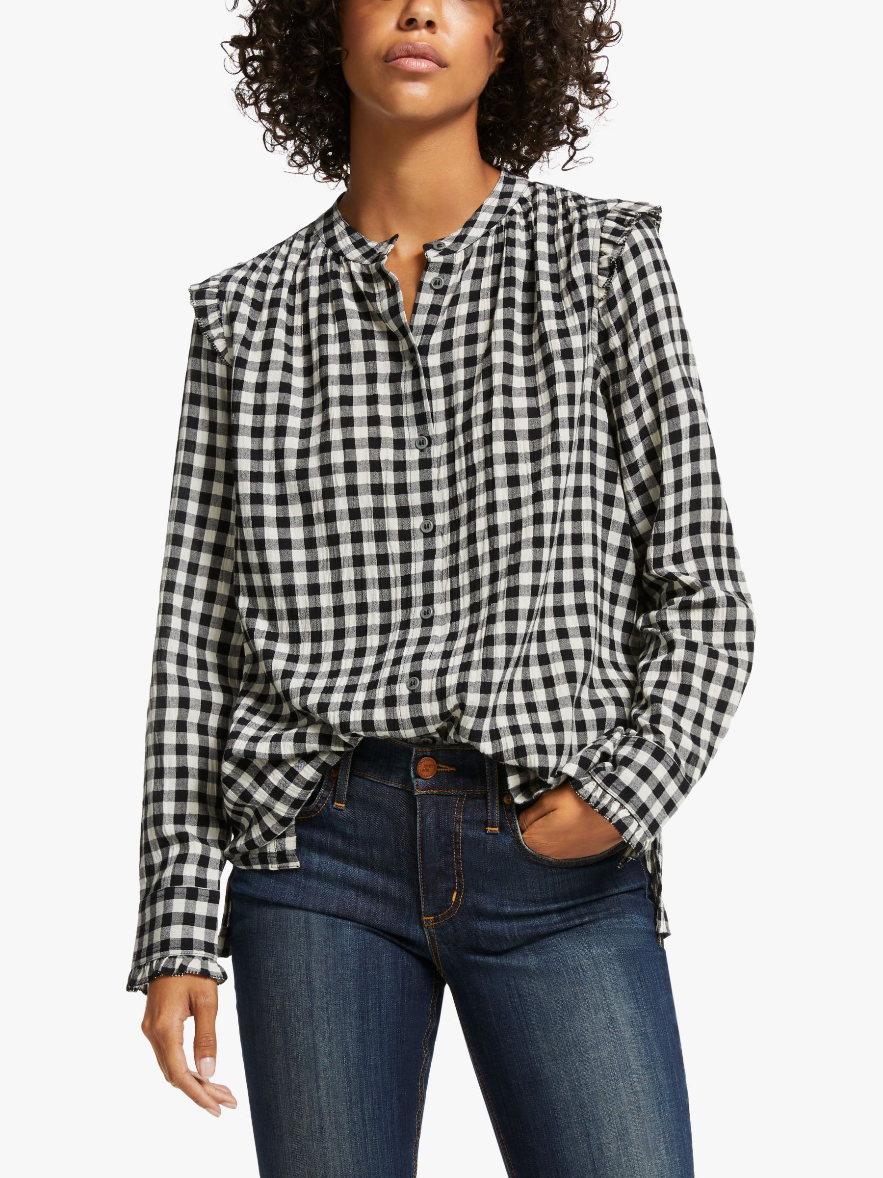 AND/OR Arlo Check Blouse, Black