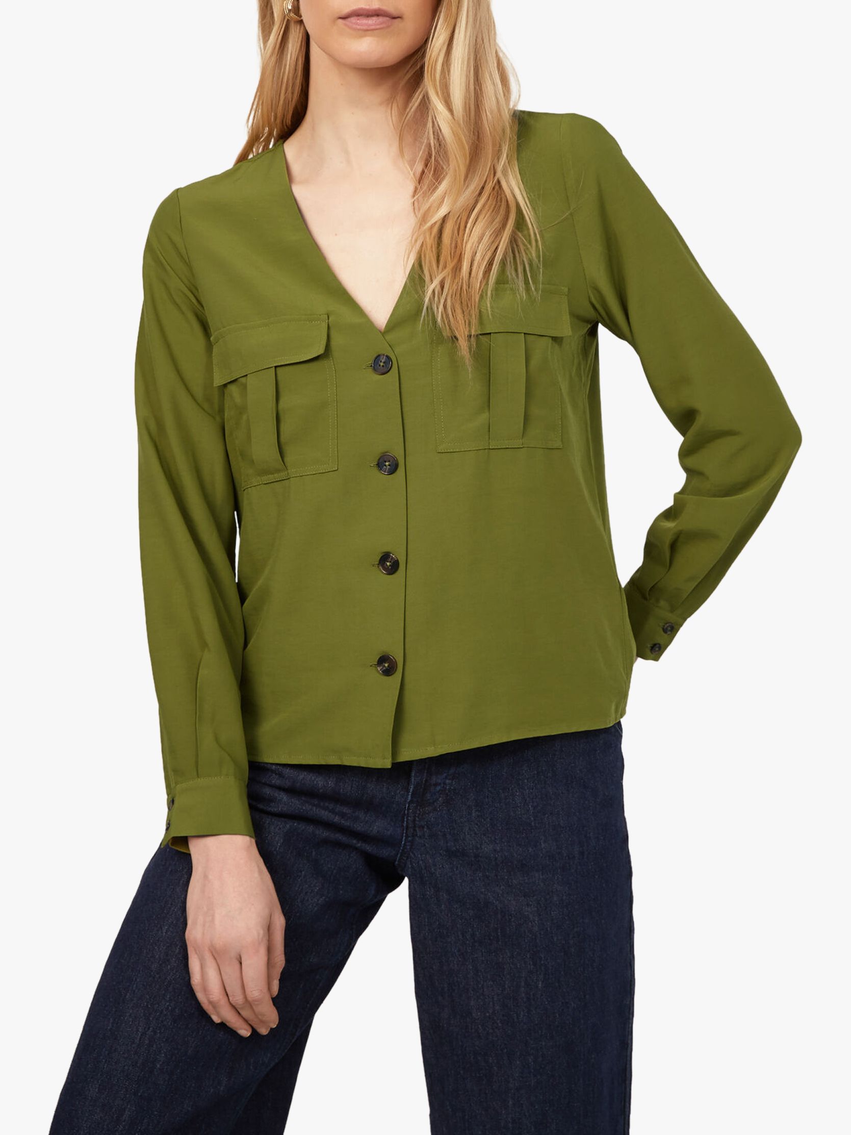 Warehouse Long Sleeve Button Front Top
