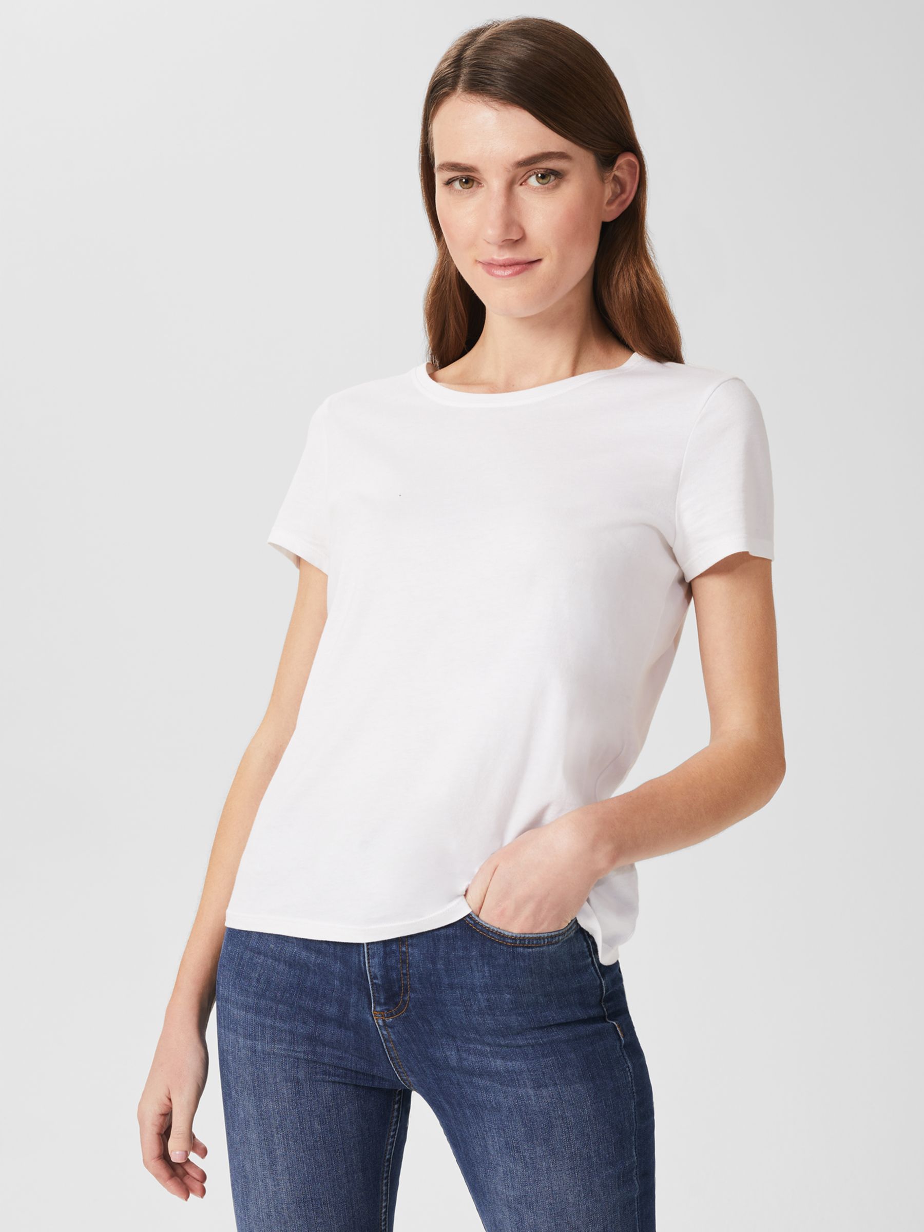 Hobbs Pixie Plain Cotton T-Shirt, White at John Lewis & Partners