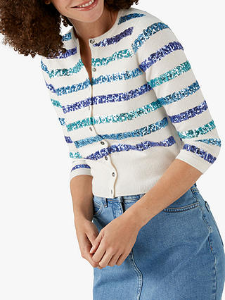 Pure Collection Cashmere Cropped Cashmere Sequin Stripe Cardigan, Multi