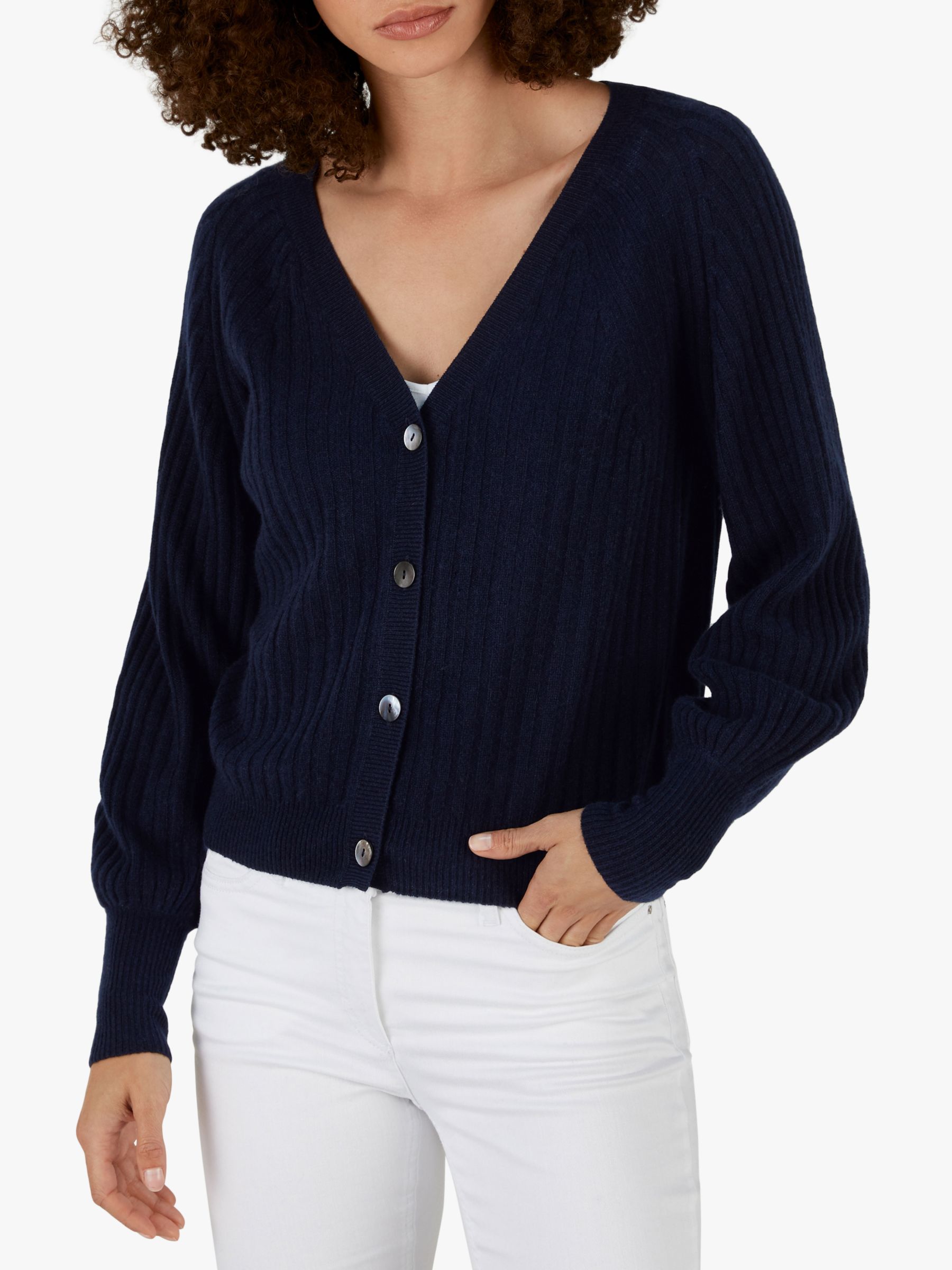 Pure Collection Gassato Cashmere Balloon Sleeve Ribbed Cardigan