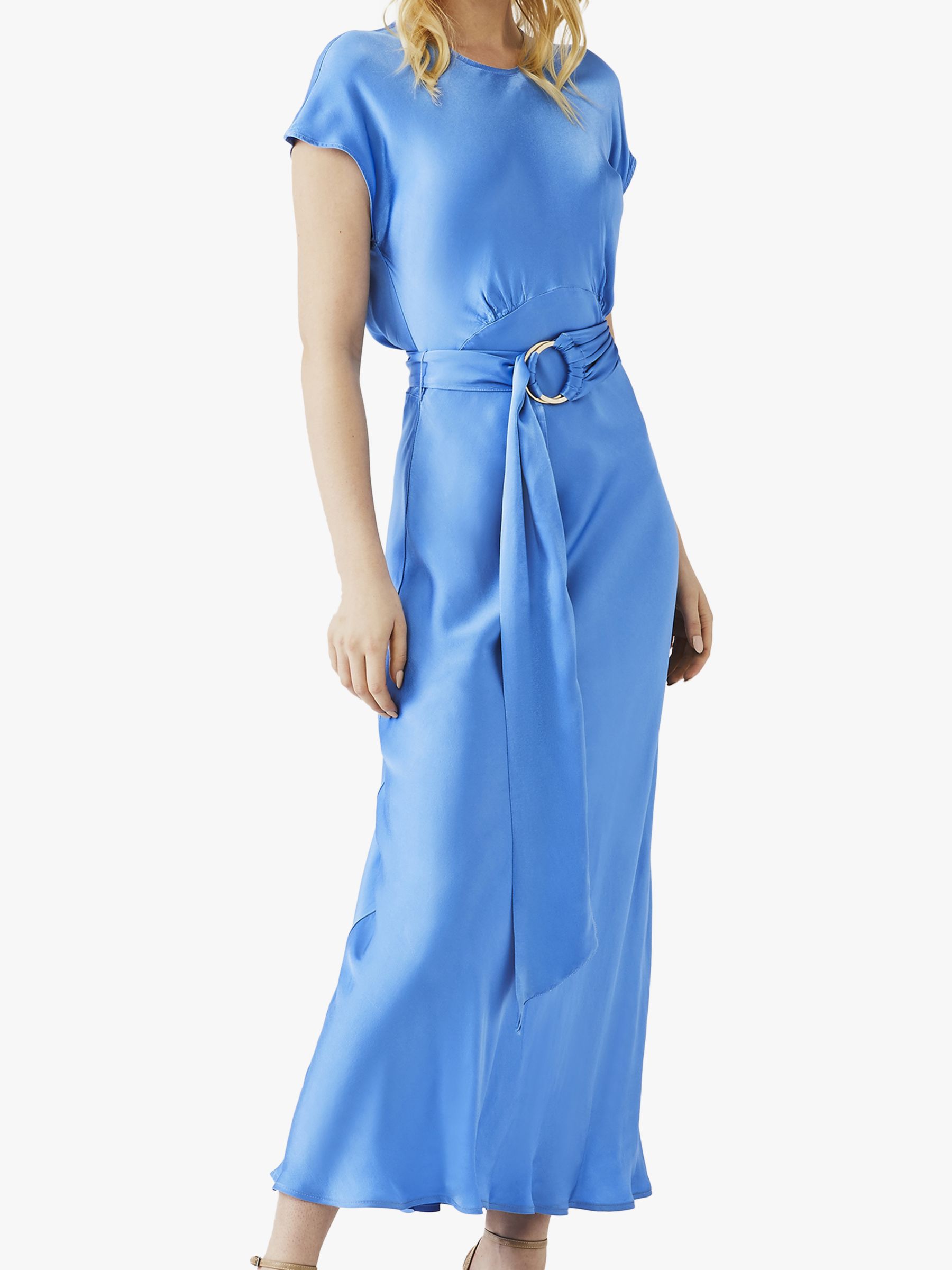 Ghost Reiko Satin Belted Dress, Mid Blue