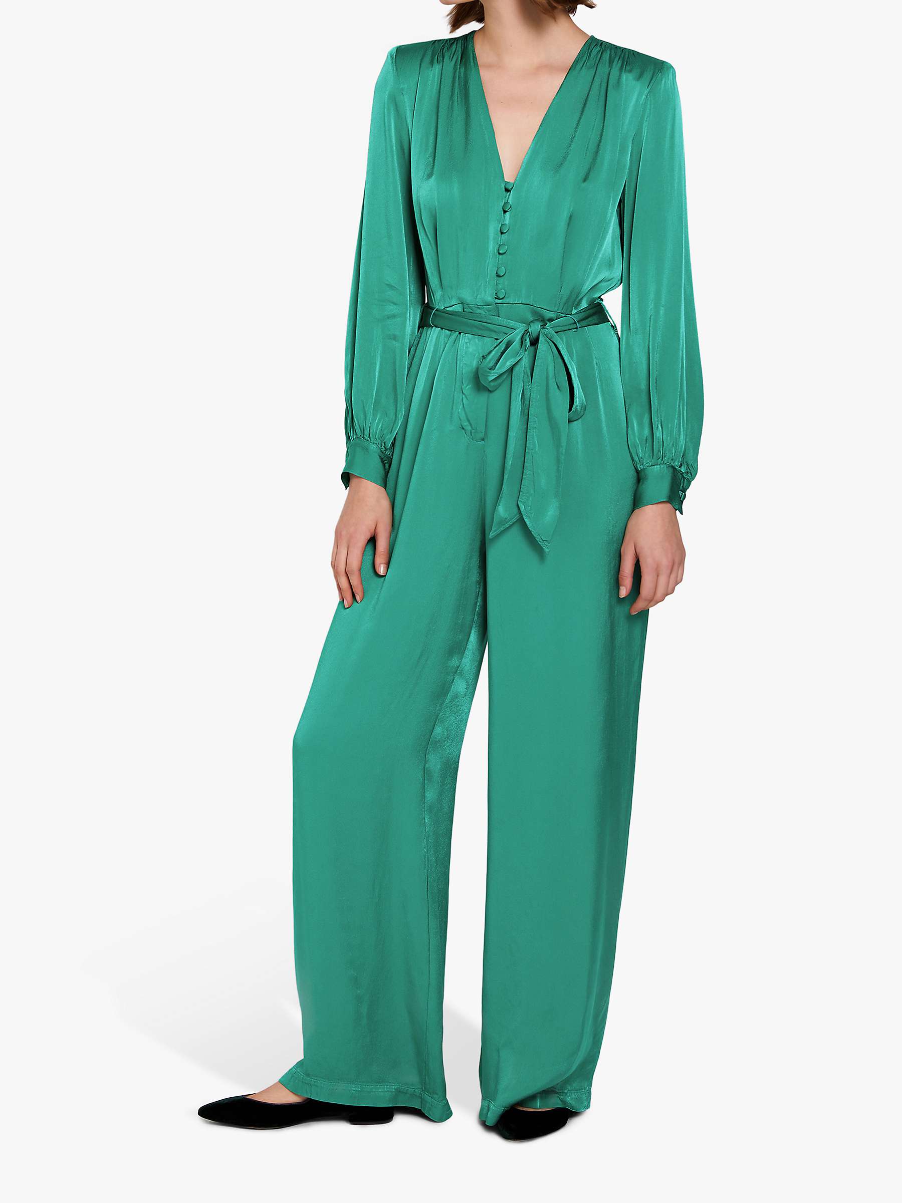 Ghost Poppy Satin Jumpsuit, Riffle Green at John Lewis & Partners