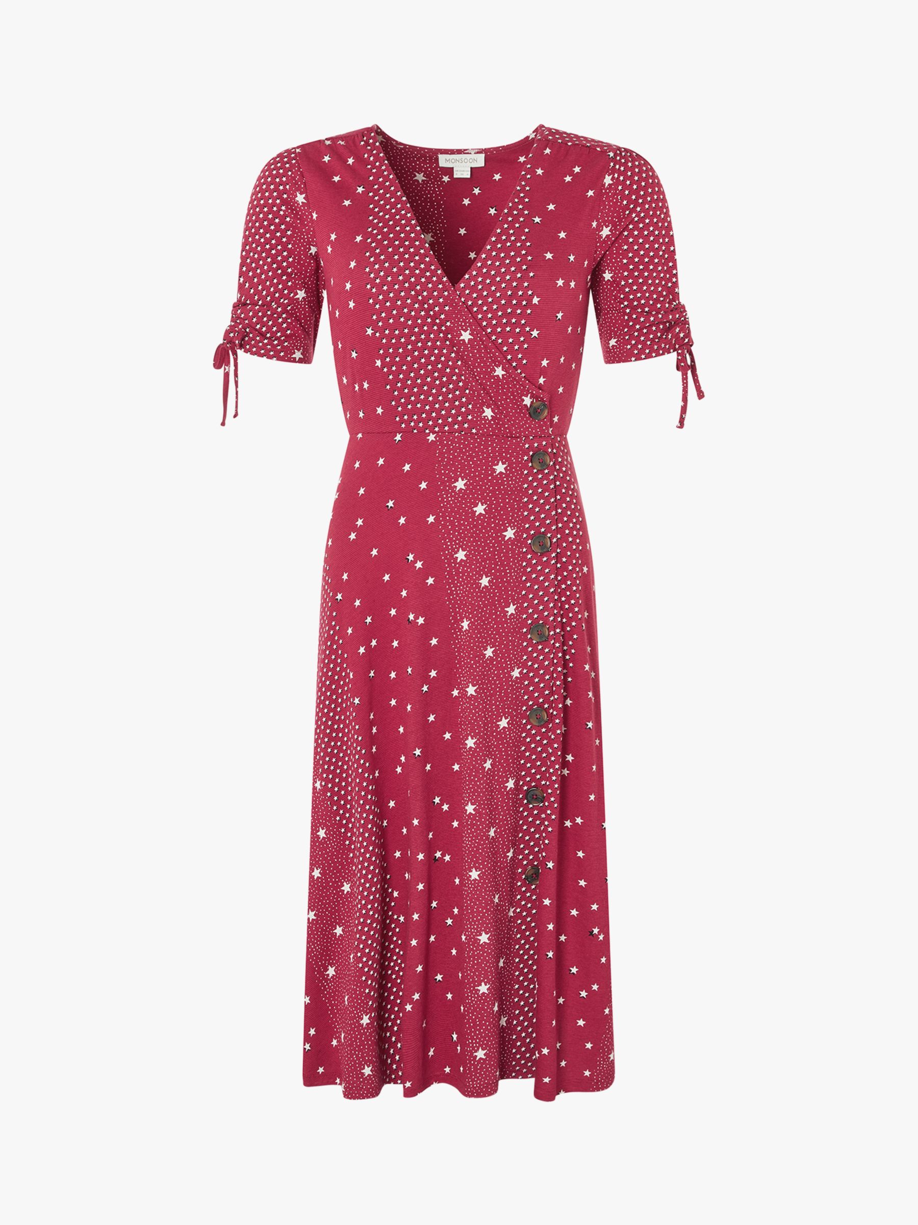 Monsoon Sarai Star Print Midi Dress, Red