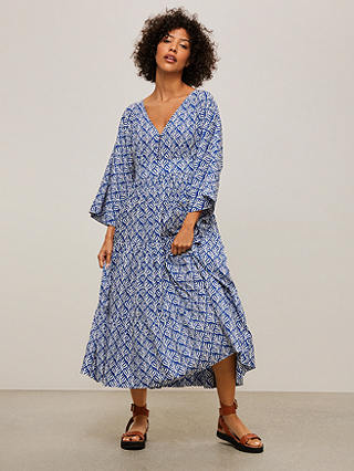 AND/OR La Galeria Elefante Kimono Style Sleeve Cotton Dress, Blue