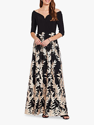 Adrianna Papell Embroidered Gown, Black/Cream