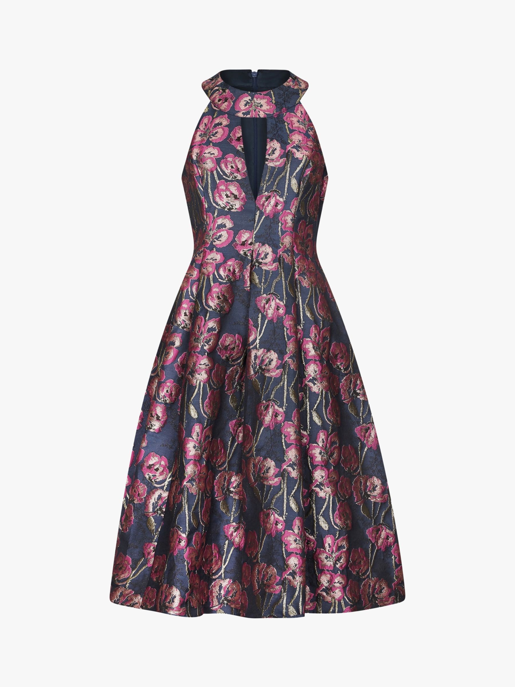 Adrianna Papell Floral Print Jacquard Dress, Fuschia/Multi