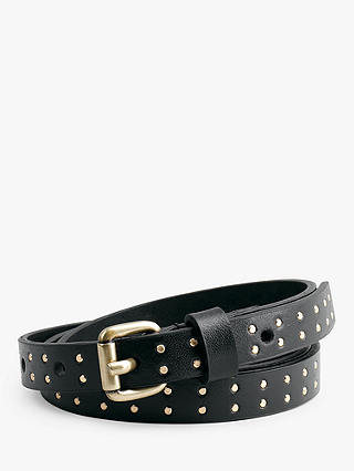 HUSH Comiso Skinny Studded Leather Belt, Black/Gold