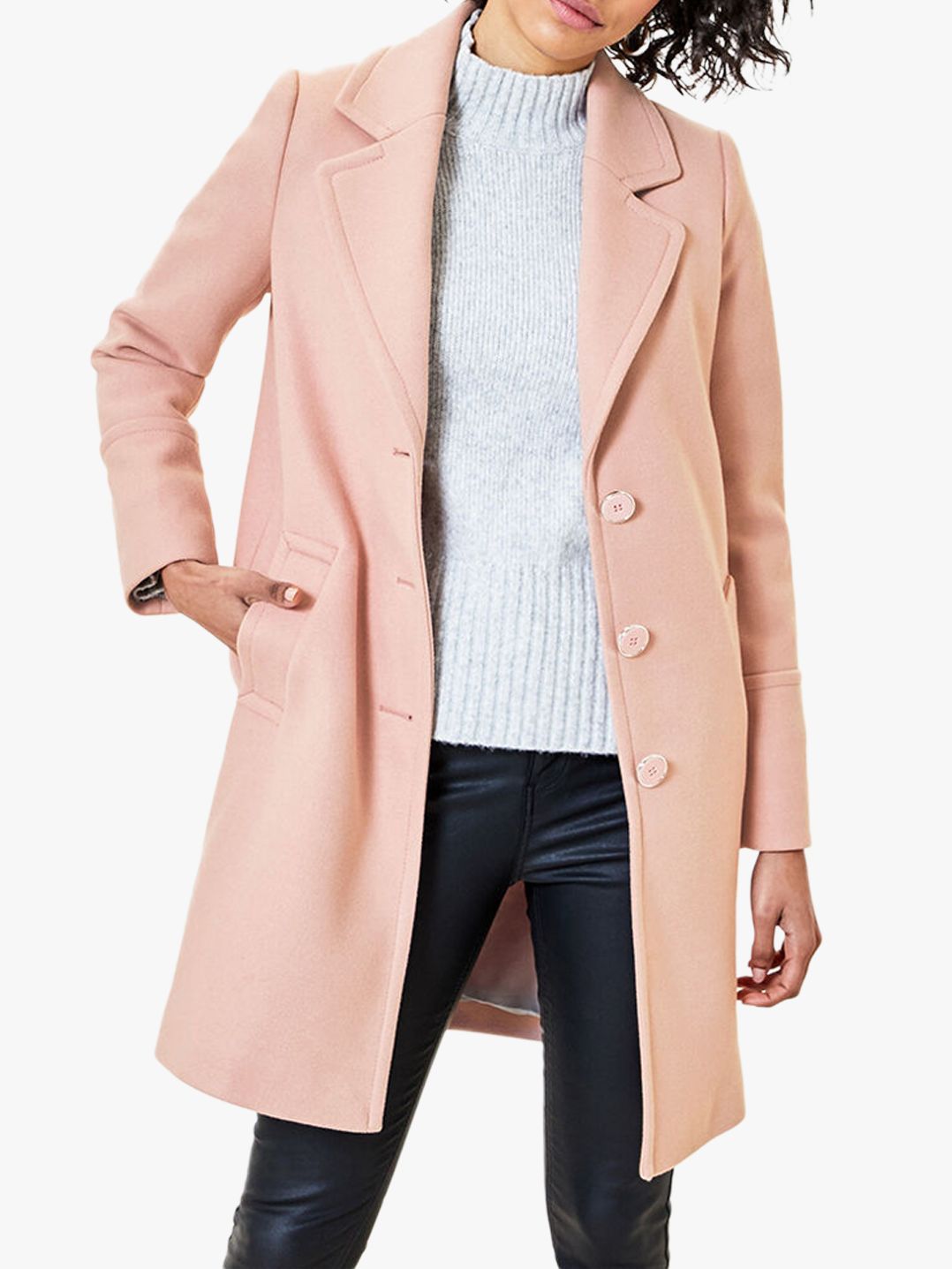 Oasis Button Front Coat, Pale Pink at John Lewis & Partners