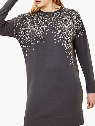 Oasis Animal Foil Knit Sweatshirt Dress, Dark Grey