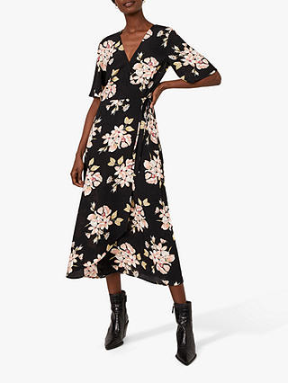 Warehouse Sia Floral Wrap Dress, Black