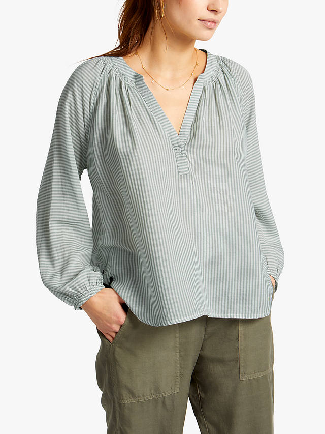 NRBY Olivia Striped Drapey Shirt, White/Khaki at John Lewis & Partners