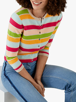 Pure Collection Cashmere Cropped Cashmere Stripe Cardigan, Multi