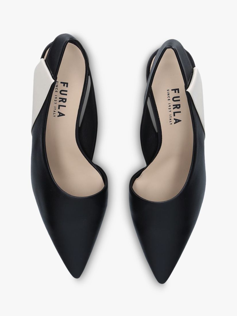 Furla Fold 50 Slingback Kitten Heel Leather Court Shoes, Black