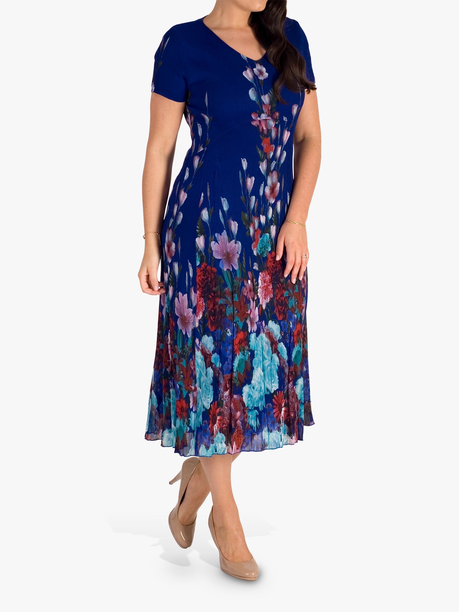 chesca Floral Midi Dress, Cobalt/Multi at John Lewis & Partners
