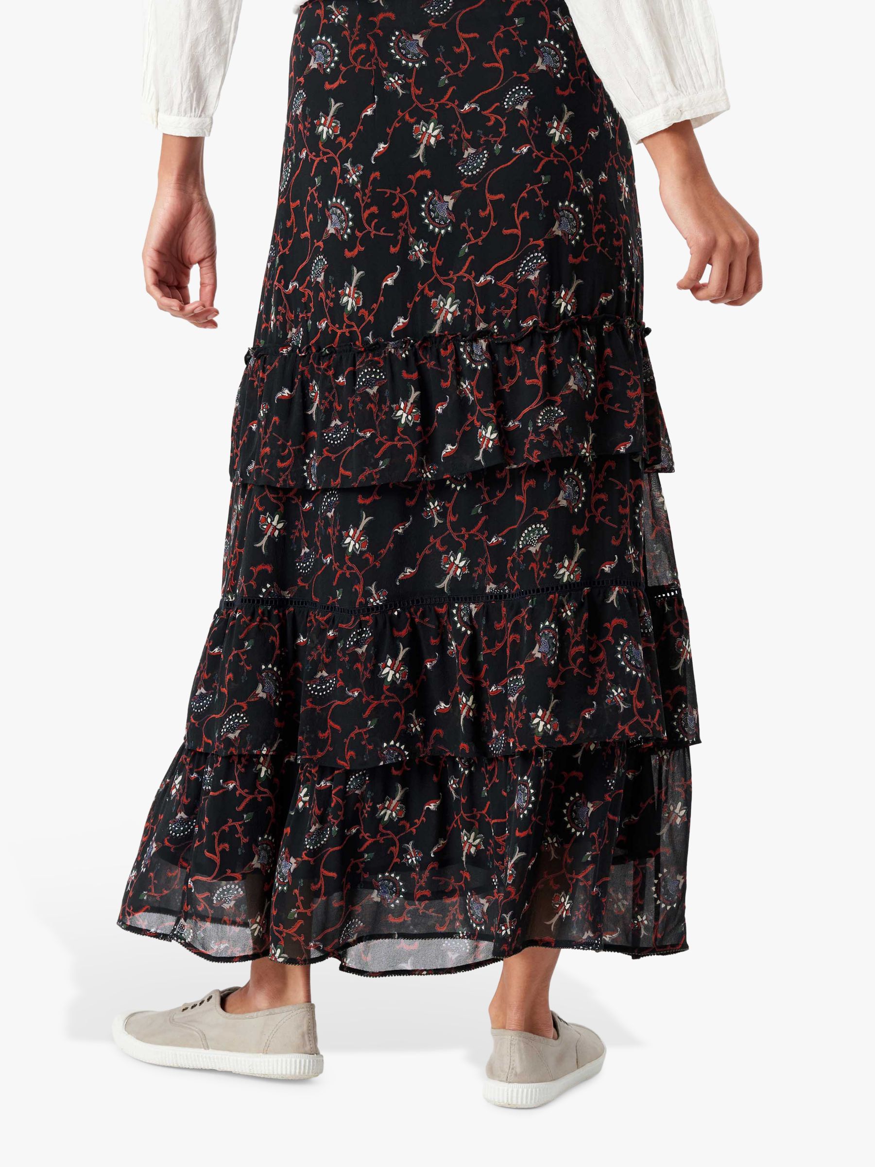 Brora Floral Silk Skirt, Carbon/Spice