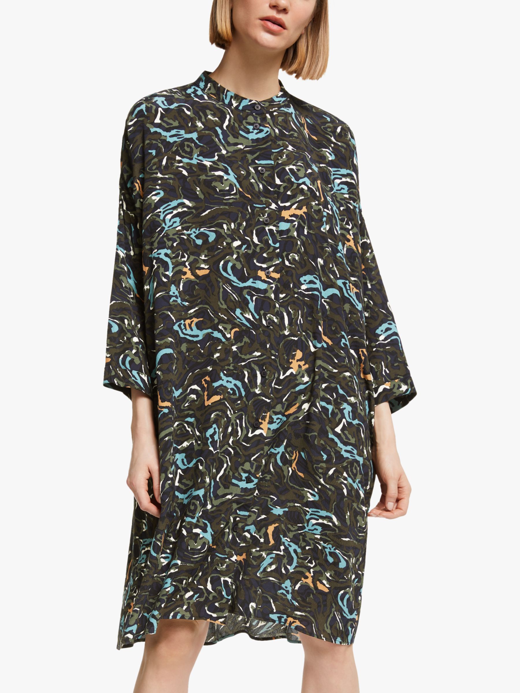 Kin Banya Print Oversized Shirt Dress, Blue/Multi