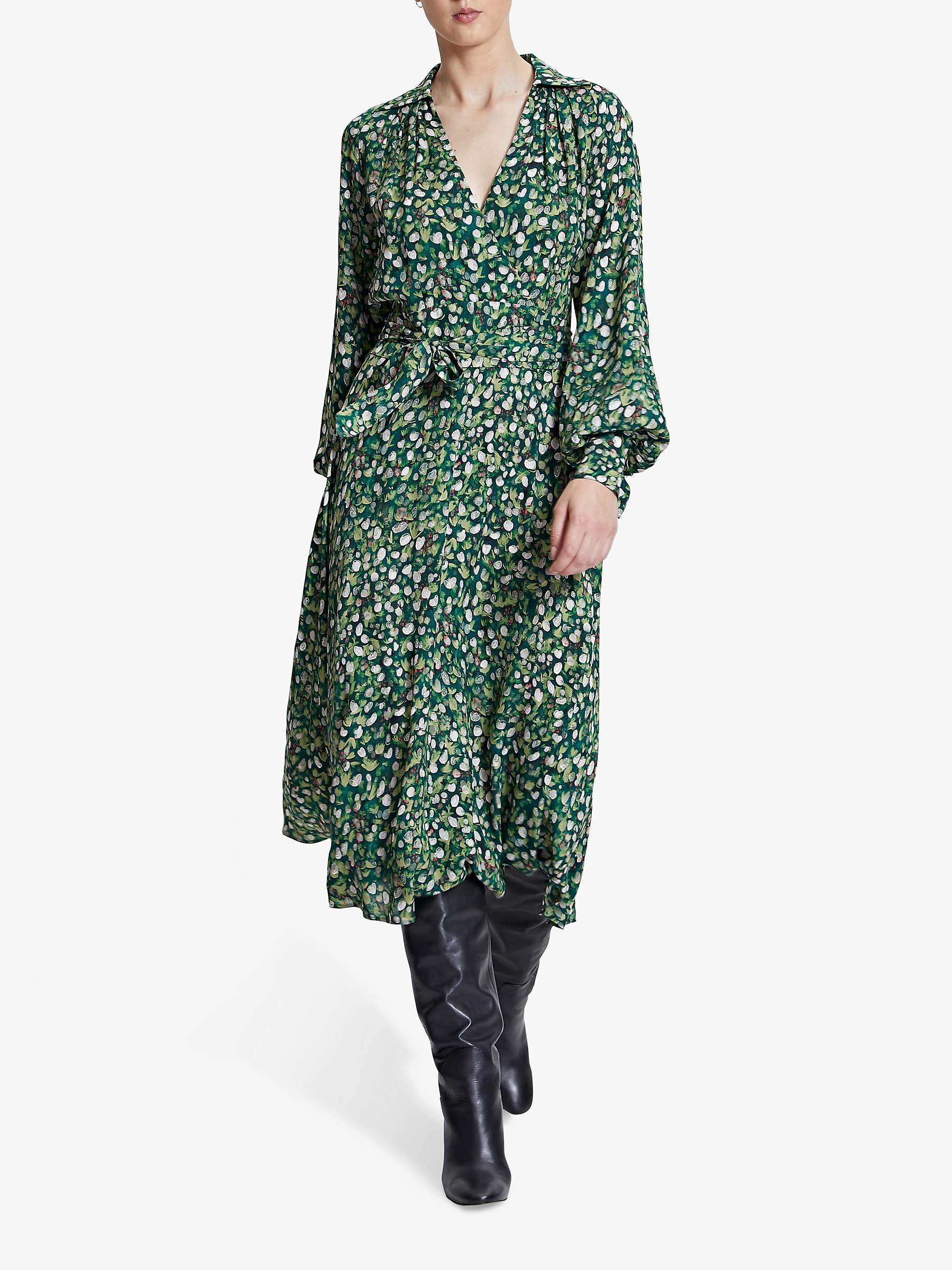 Winser London Rose Wrap Dress, Green/Multi at John Lewis \u0026 Partners