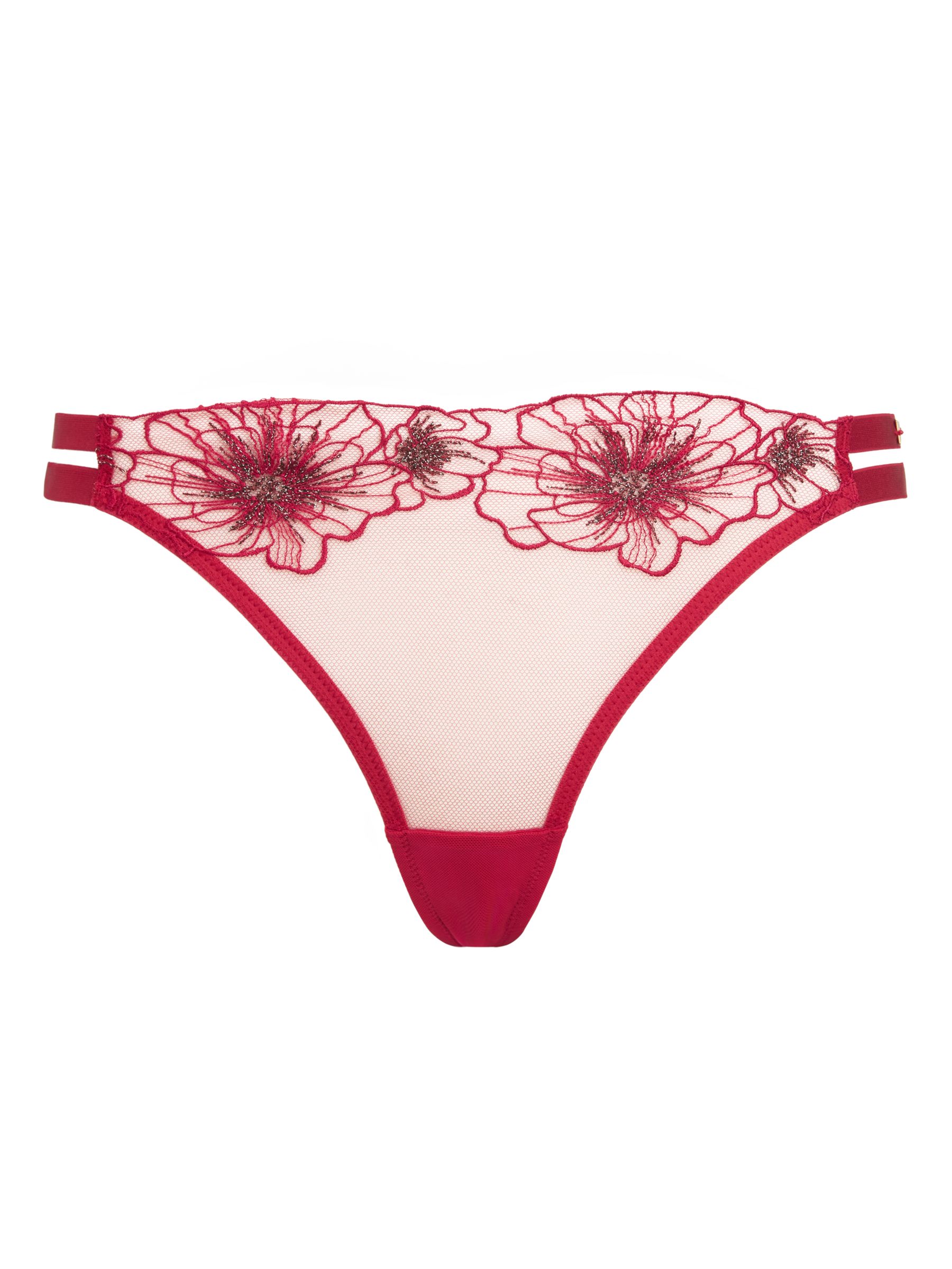 And Or Alexis Embroidered Sheer Thong Red