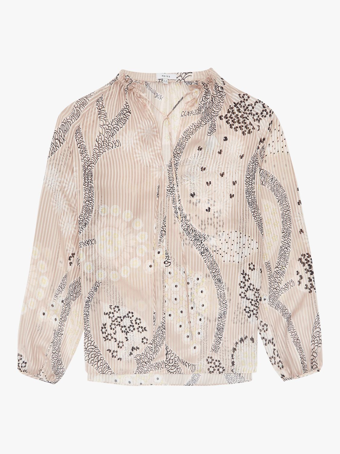 Reiss Hailey Paisley Print Open Neck Blouse, Nude