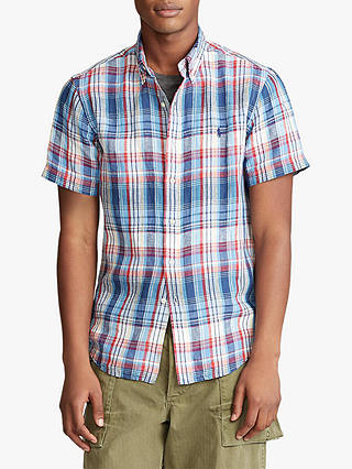 Polo Ralph Lauren Check Linen Shirt, Blue/Cherry