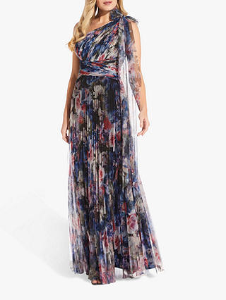Adrianna Papell Shirred Floral Tulle Gown, Red/Blue