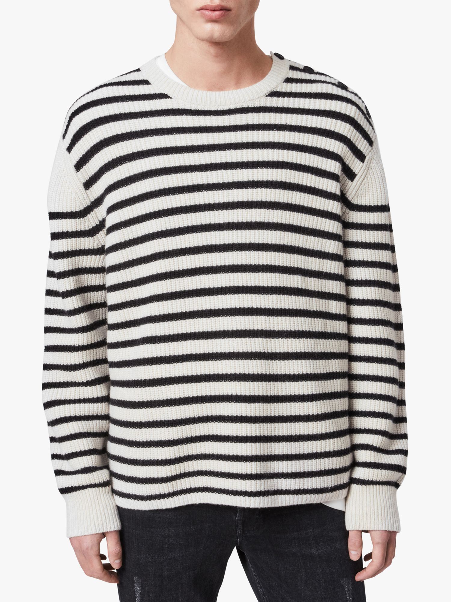 AllSaints Lewes Striped Jumper, Ecru/Black at John Lewis & Partners