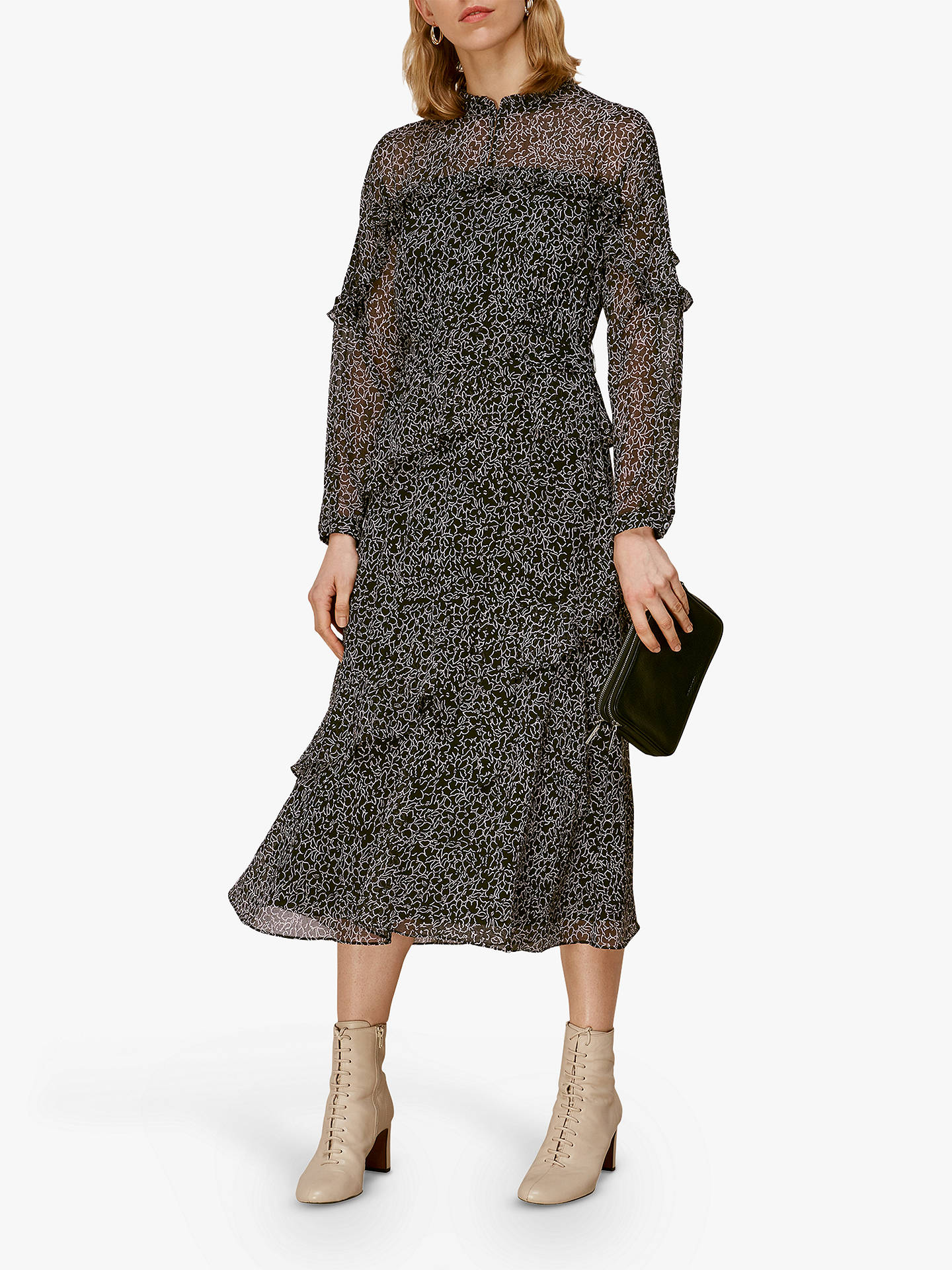 Whistles Macy Sketched Floral Midi Dress at John Lewis & Partners
