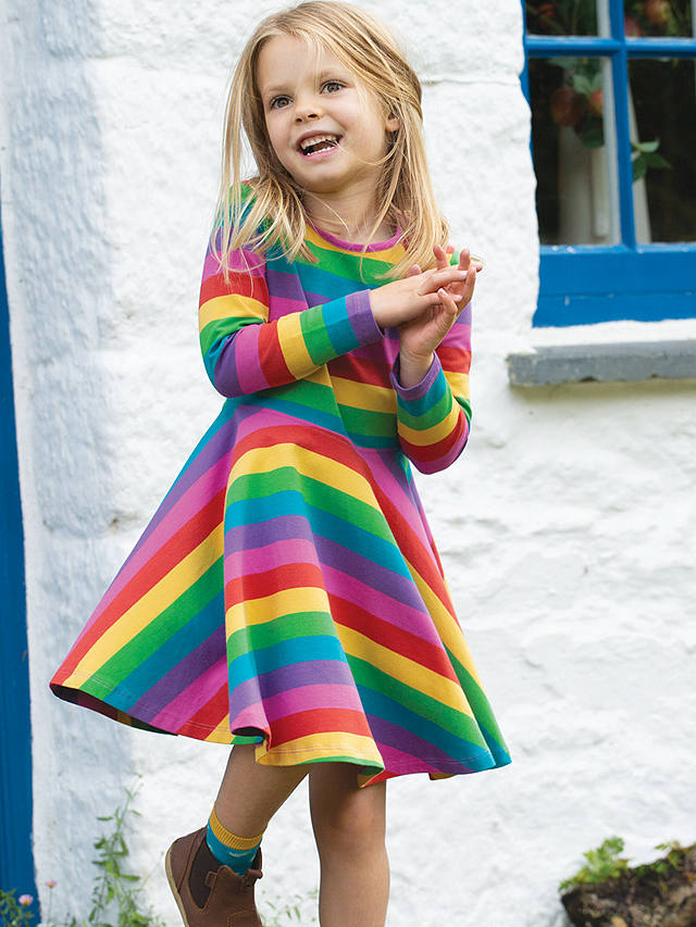 Frugi Baby GOTS Organic Cotton Sofia Rainbow Skater Dress, Multi