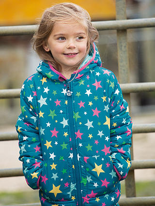 Frugi Children's Reversible Toasty Trail Pack-Away Showerproof Jacket, Rainbow Star