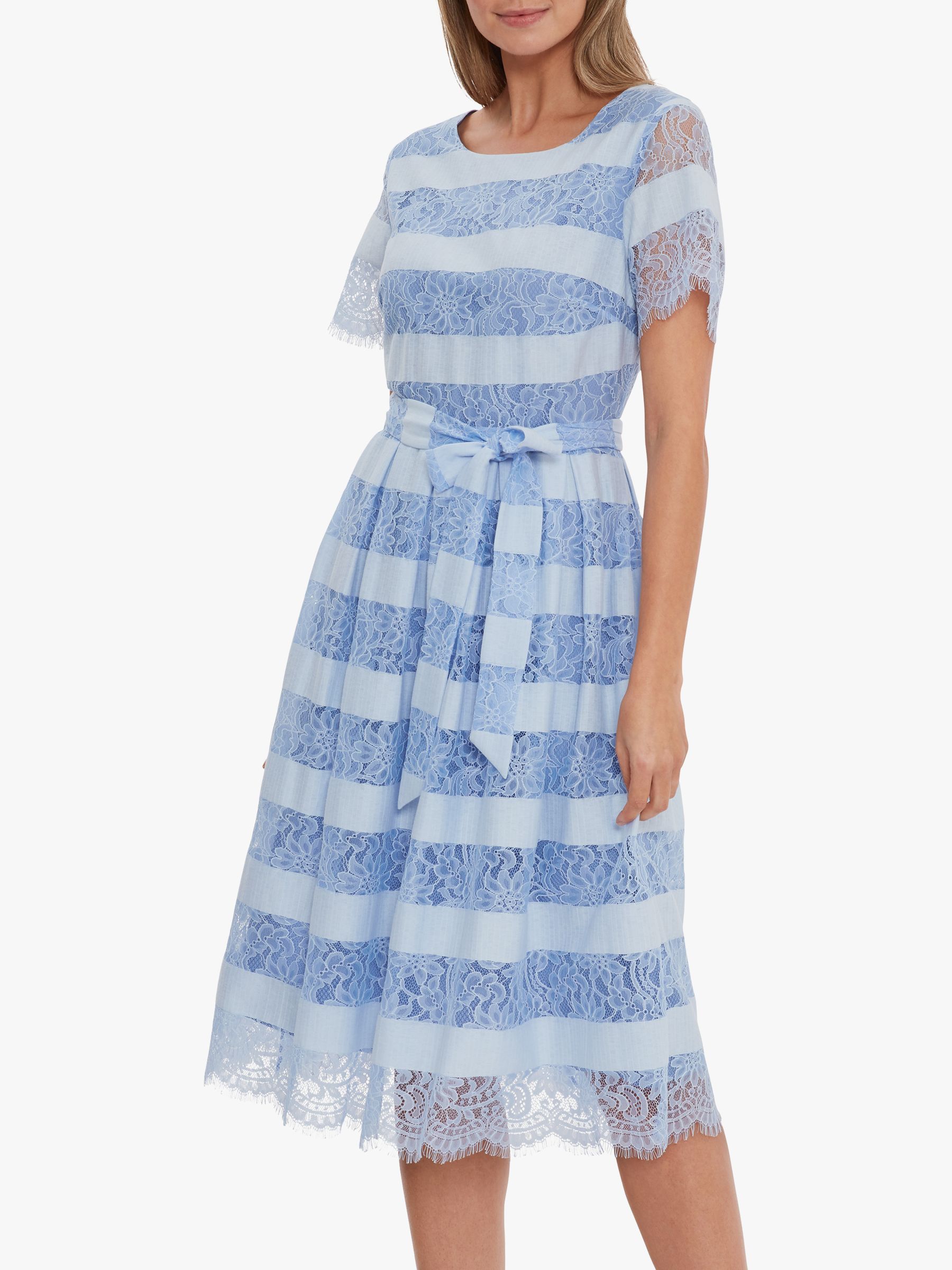 Buy Gina Bacconi Seisia Floral Embroidery Stripe Flared Dress, Light Blue Online at johnlewis.com