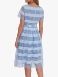 Gina Bacconi Seisia Floral Embroidery Stripe Flared Dress, Light Blue, Light Blue