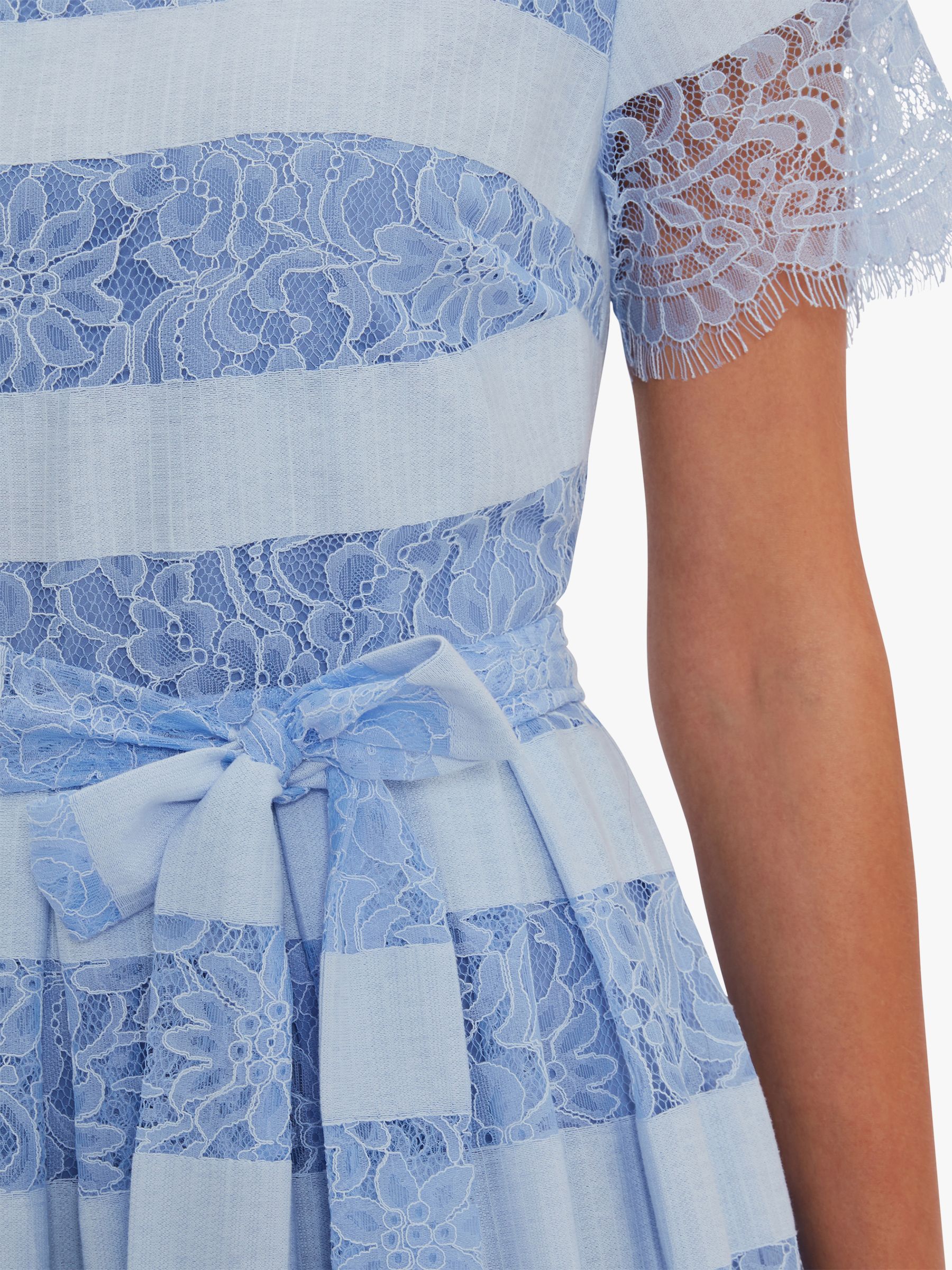 Buy Gina Bacconi Seisia Floral Embroidery Stripe Flared Dress, Light Blue Online at johnlewis.com