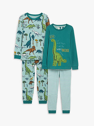 John Lewis & Partners Boys' Dinosaur Print Pyjamas, Pack of 2, Green