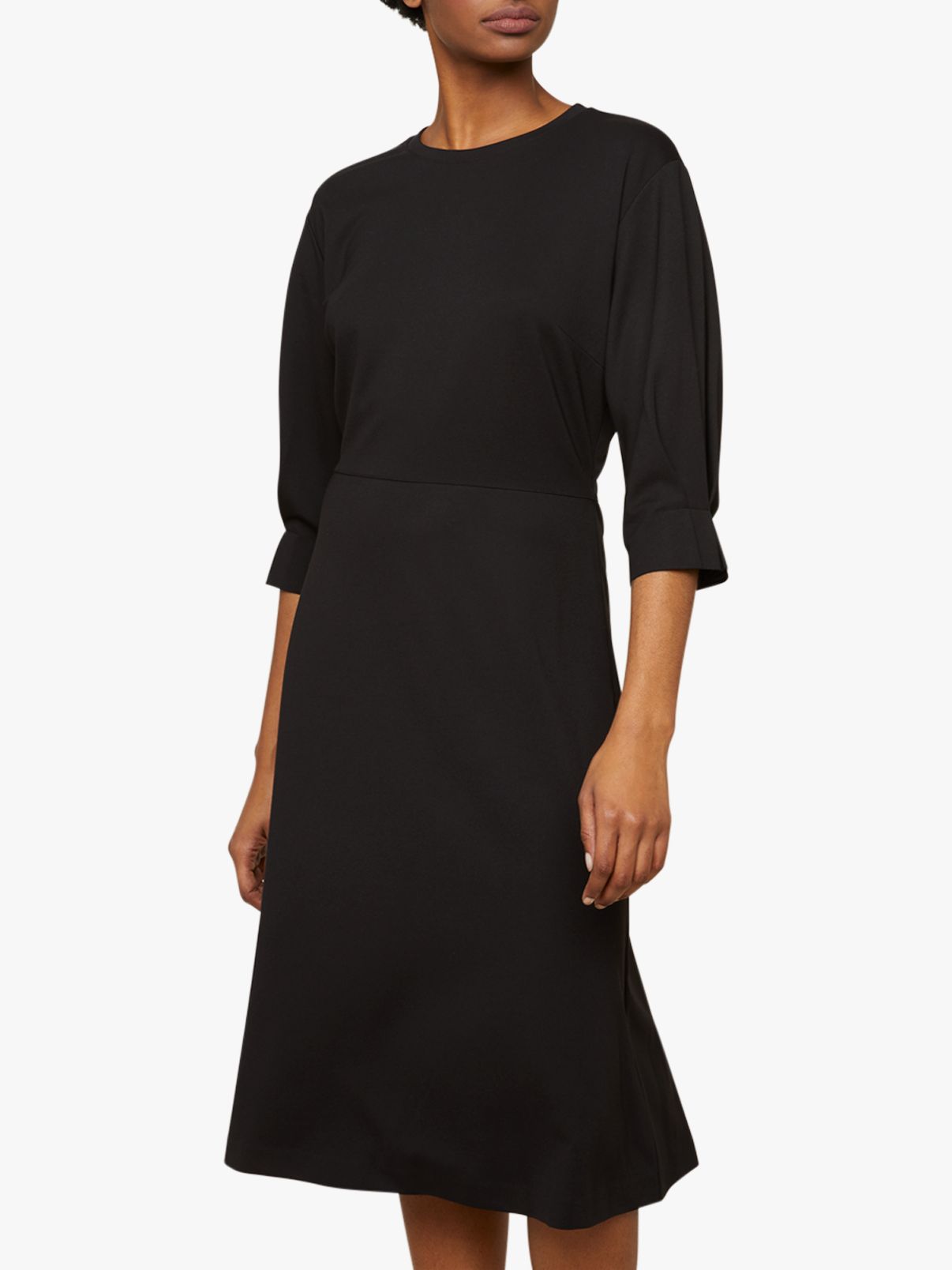 Jigsaw Pleat Cuff Jersey Dress, Black at John Lewis & Partners