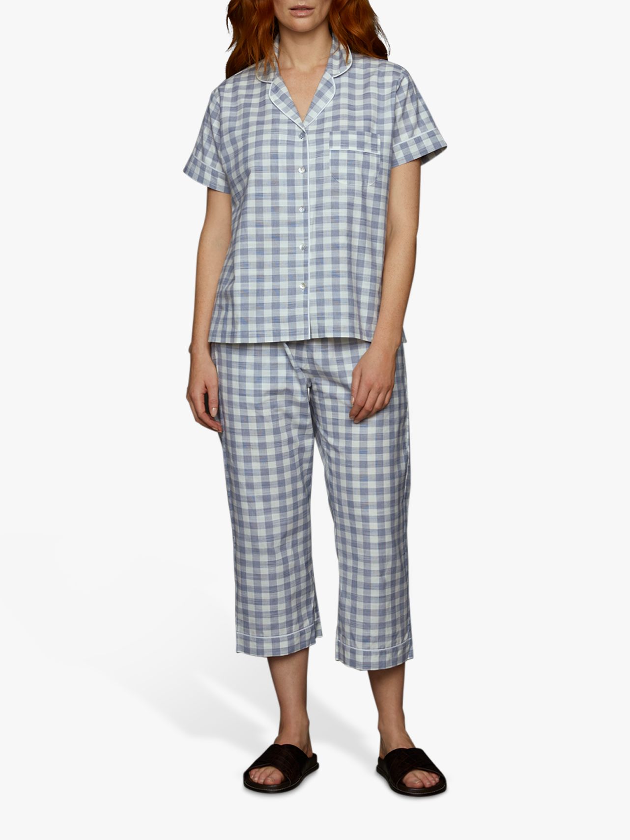 Jigsaw Gingham Crop Cotton Pyjamas Blue At John Lewis Partners