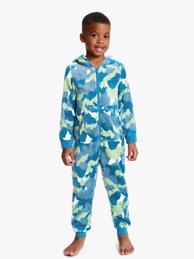 John Lewis Boys Camouflage Onesie Blue 3 years