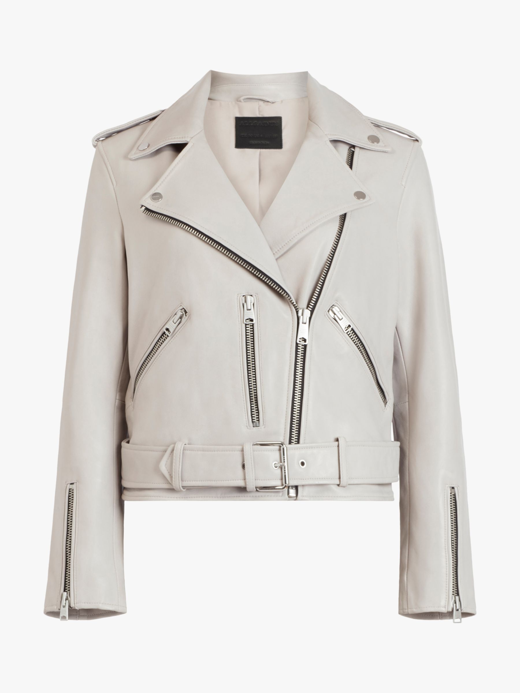 AllSaints Balfern Leather Biker Jacket, Cement Grey